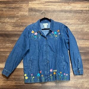 THE QUACKER FACTORY Blue Denim Jean Butterfly & Floral Embroidered
Jacket Coat